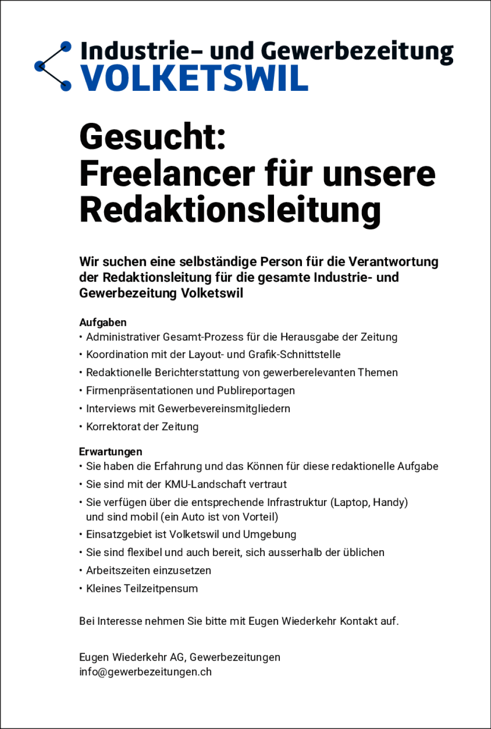 Stelleninserat VOlketswil